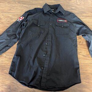 Men's Umbrella Resident Evil button down with patches added Murano